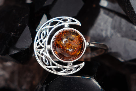 Amber Crescent Moon Ring