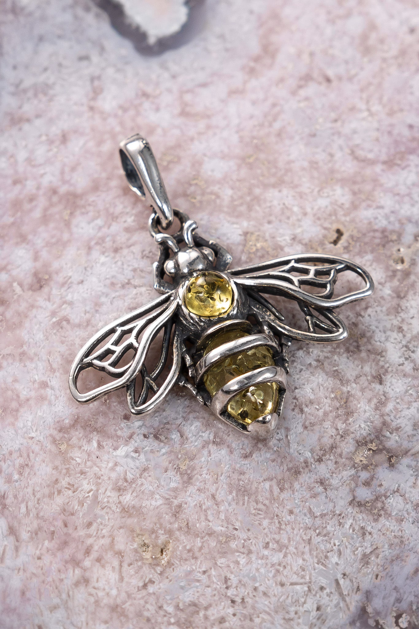 Citrine Bee with Stripes Amber Pendant