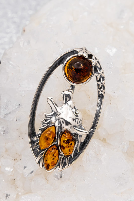 Howling Wolf Amber Pendant