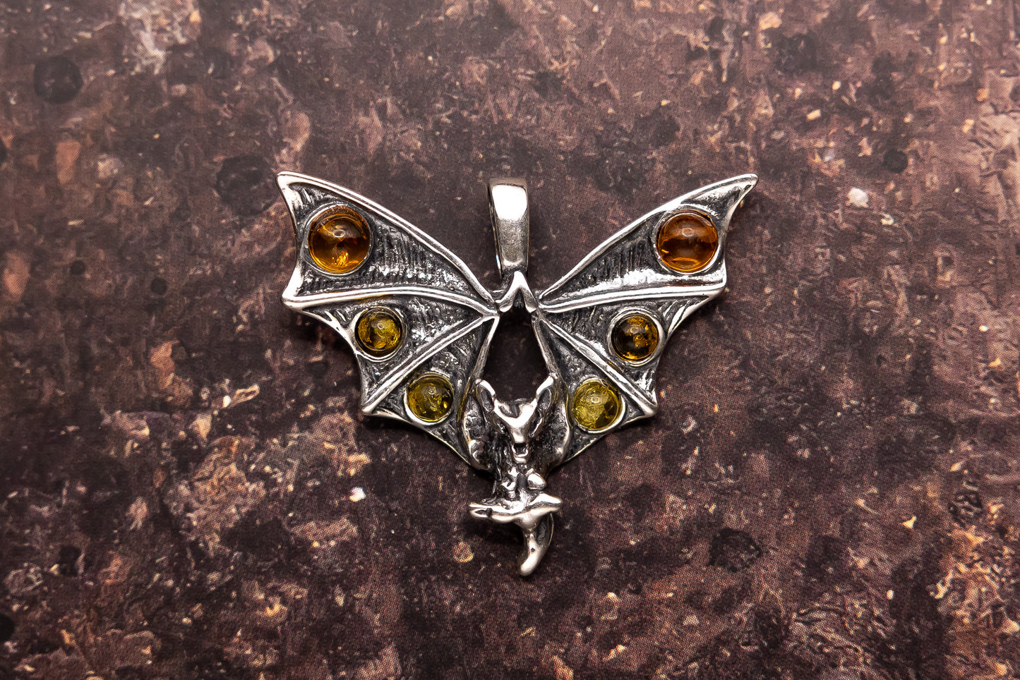 Large Wing Bat Amber Pendant