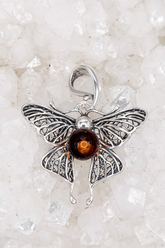 Open Wing Butterfly Amber Pendant