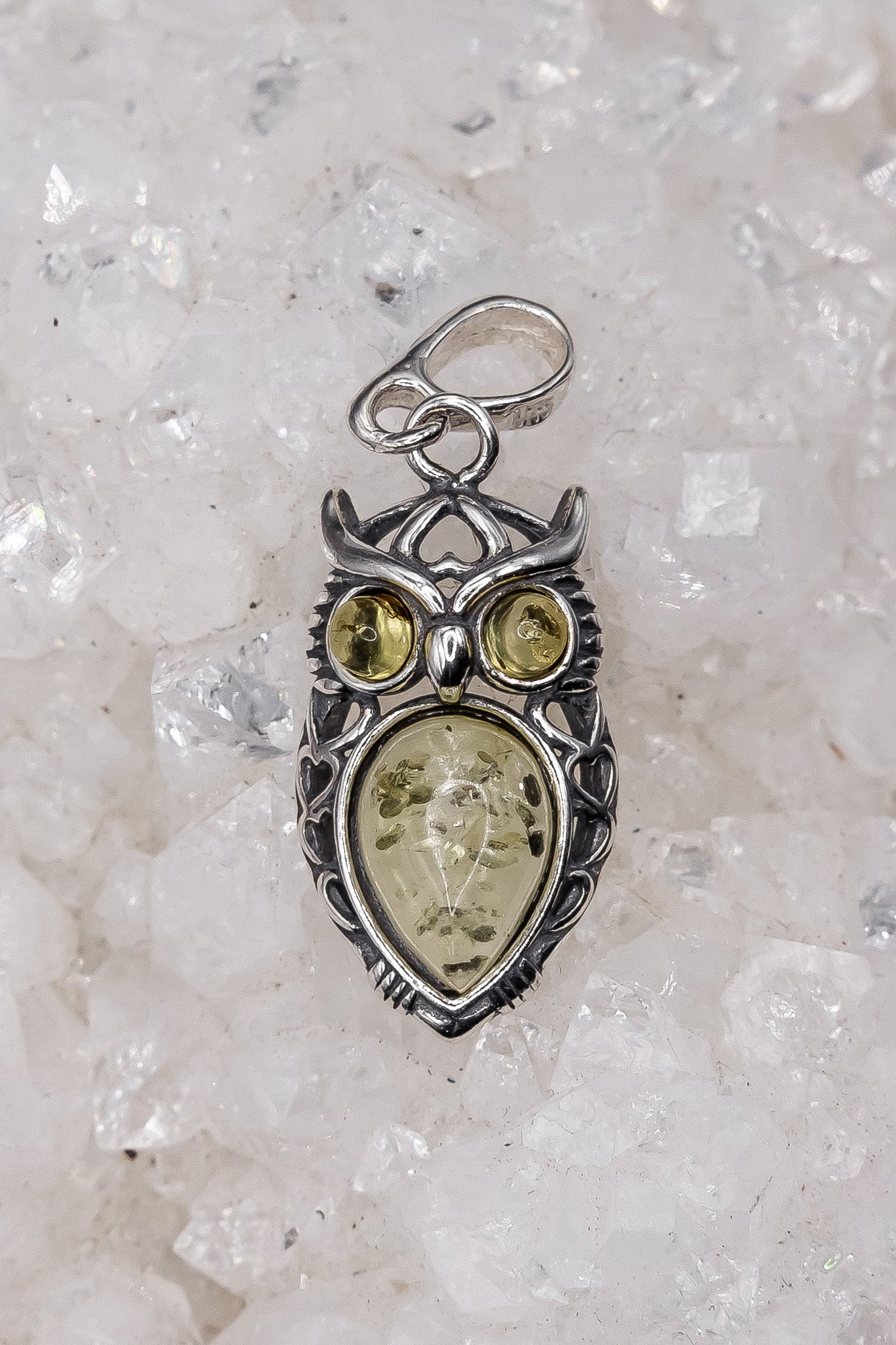 Owl Citrine Amber Pendant