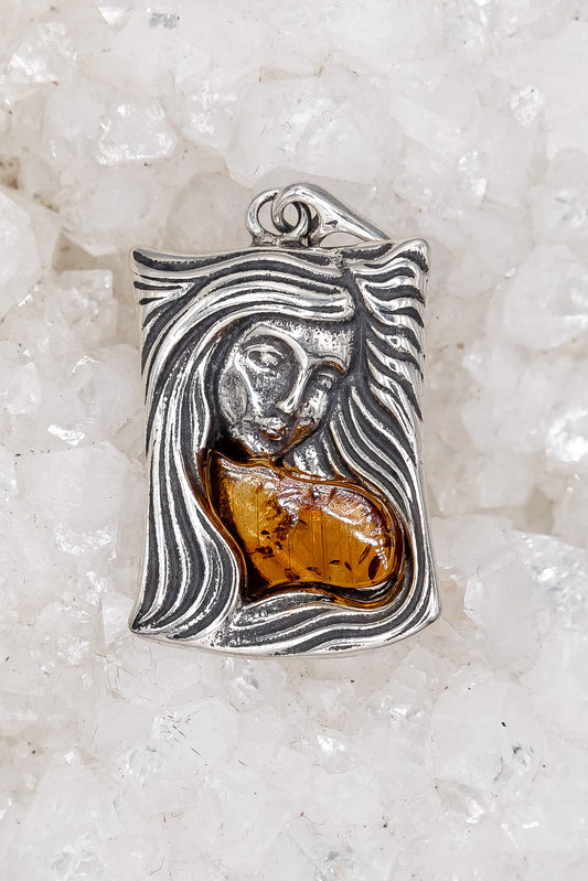 Woman with Hair Amber Pendant