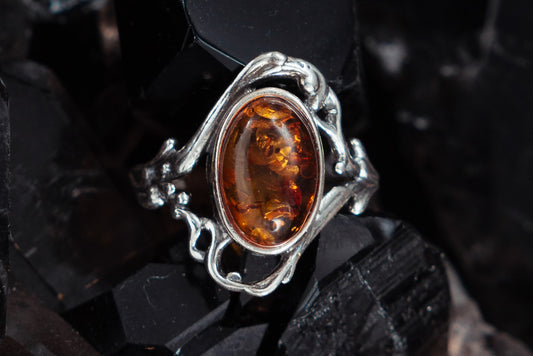 Cognac Amber Ring Small Oval with Branches