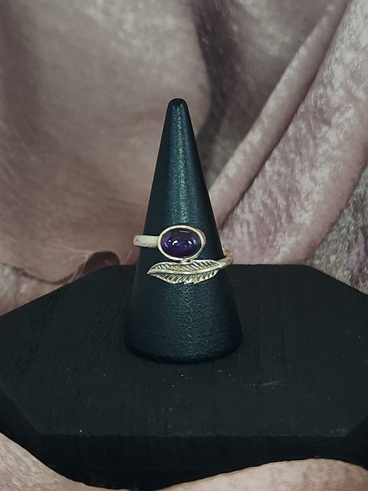 Amethyst Feather Adjustable Ring