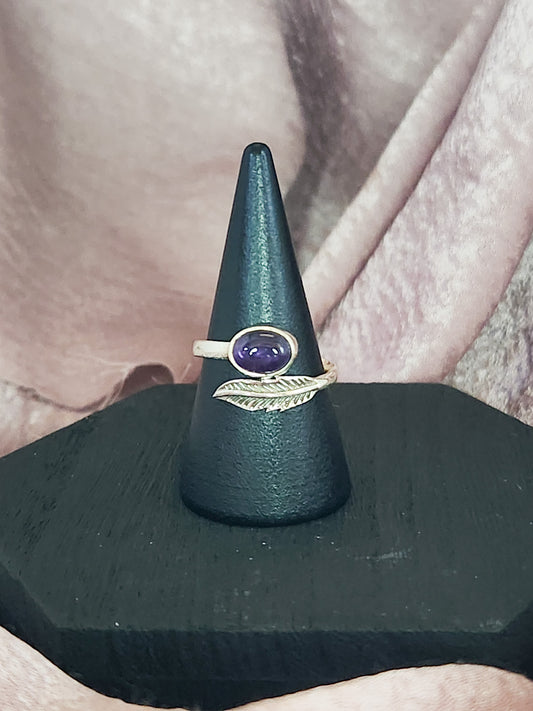 Amethyst Feather Adjustable Ring