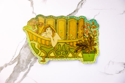 Bath Art Nouveau Lady Glitter Sticker