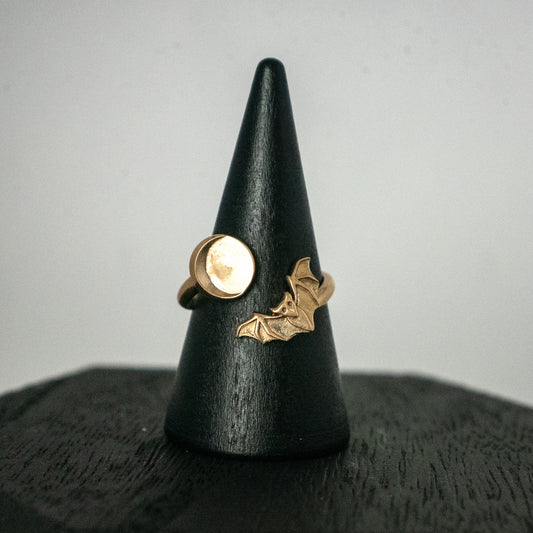 Bat and Moon Ring Adjustable Bronze