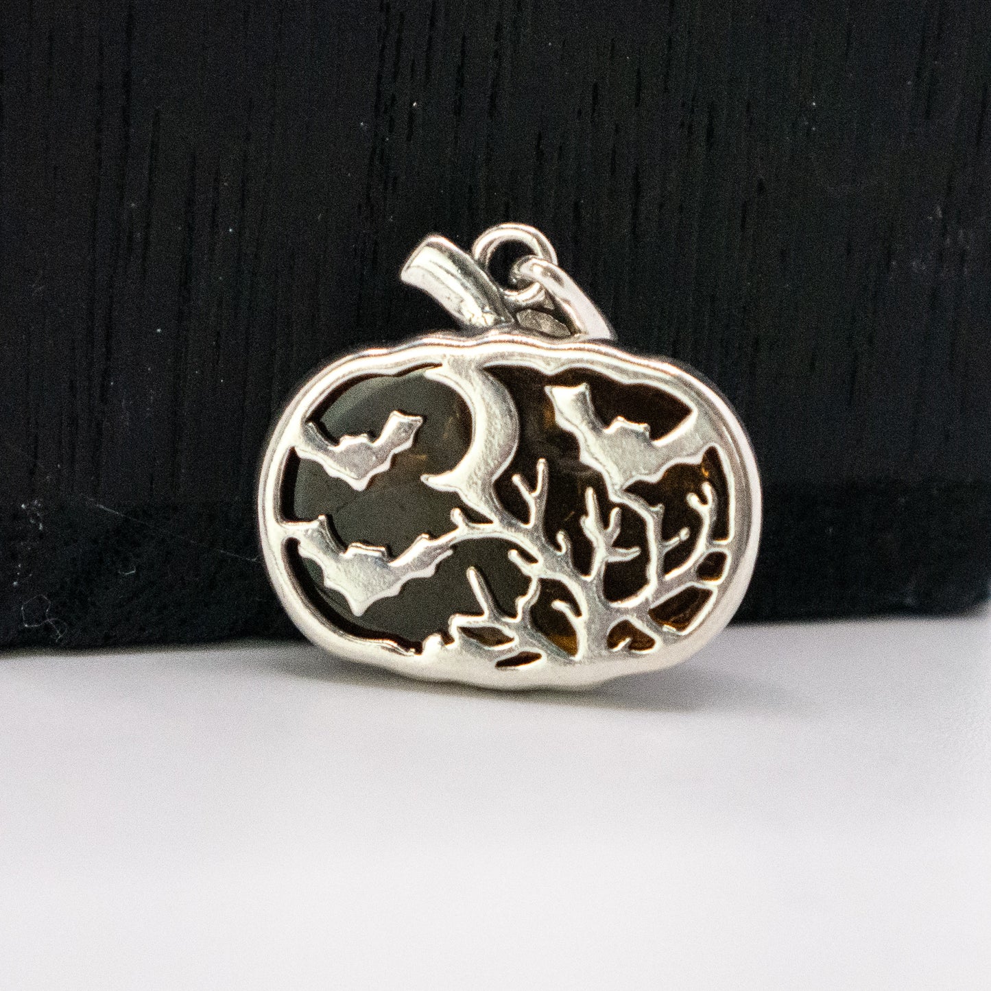 Bats, Tree & Moon Amber Pendant