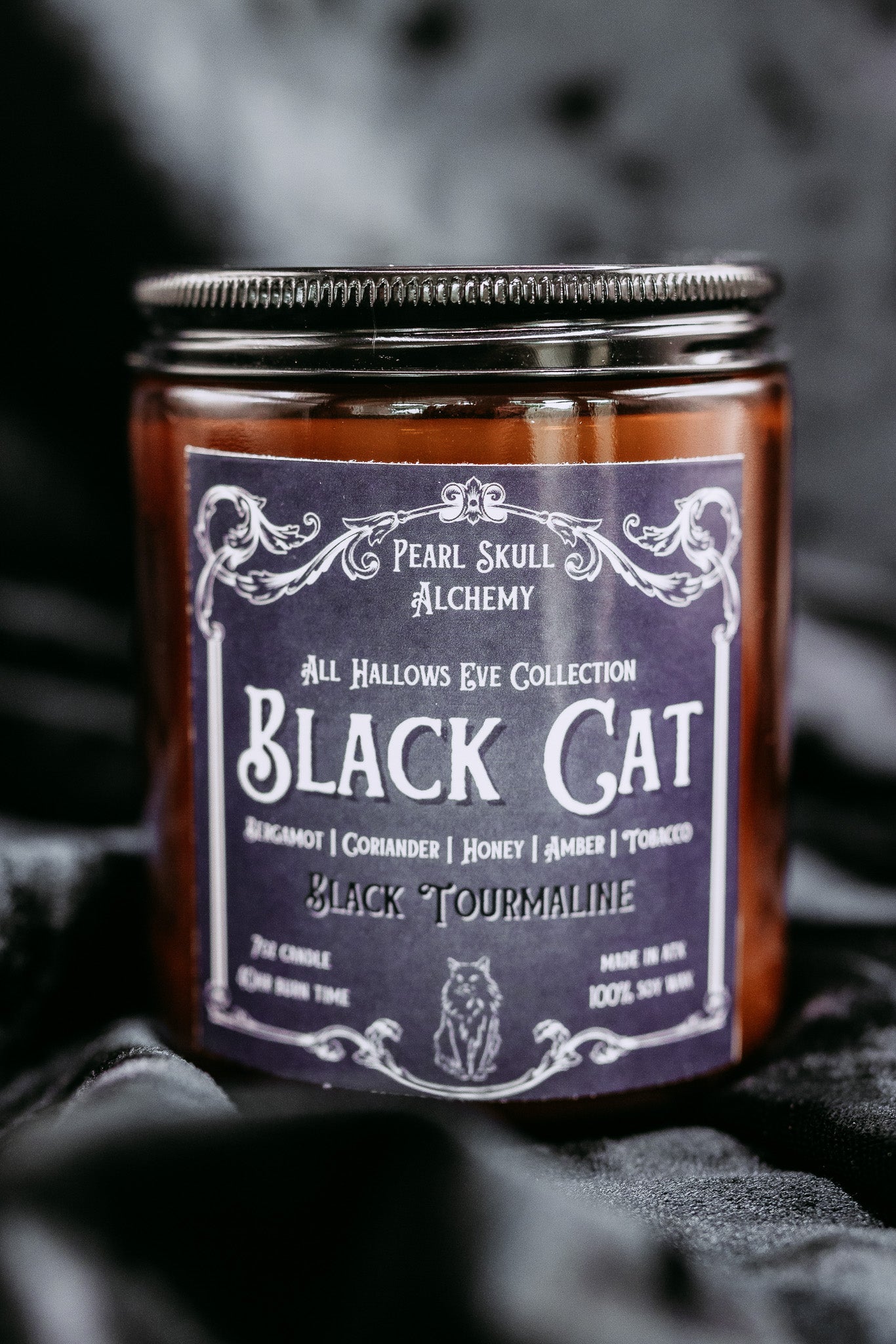 Black Cat Pearl Skull Alchemy Candle