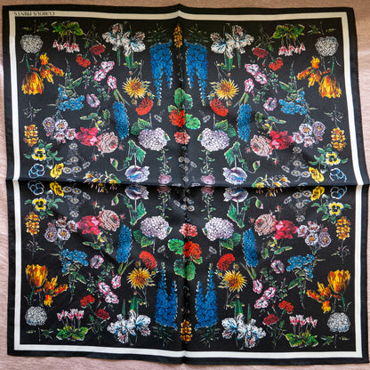 Botanical Black Silk Scarf