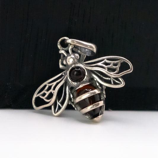 Cherry Amber Bee with Stripes Pendant