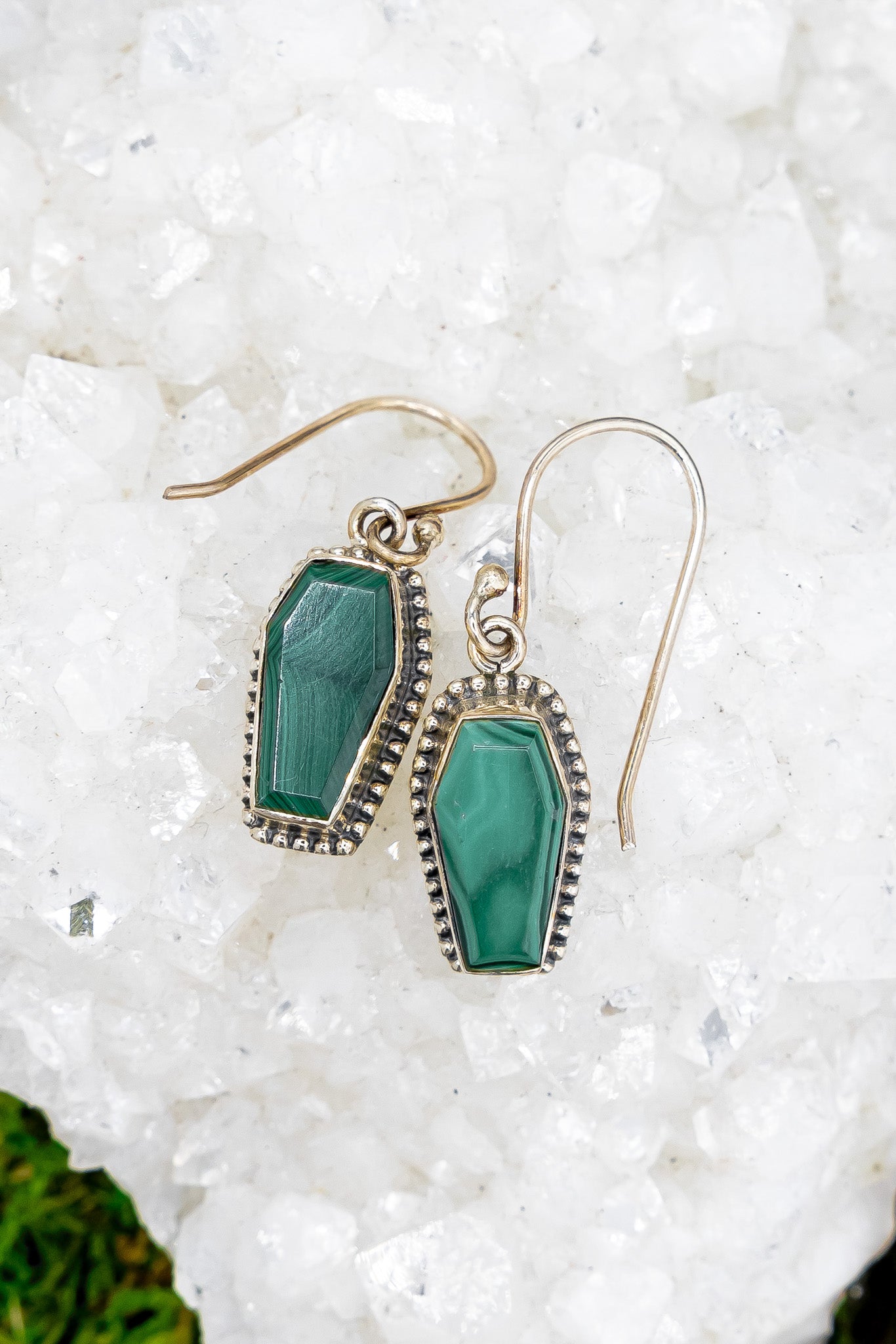 Malachite Crystal Coffin Earrings