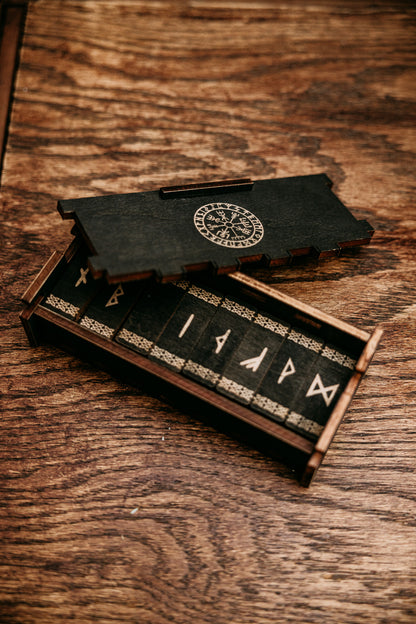 Elder Futhark Runes in Wood Box (Black Coal)