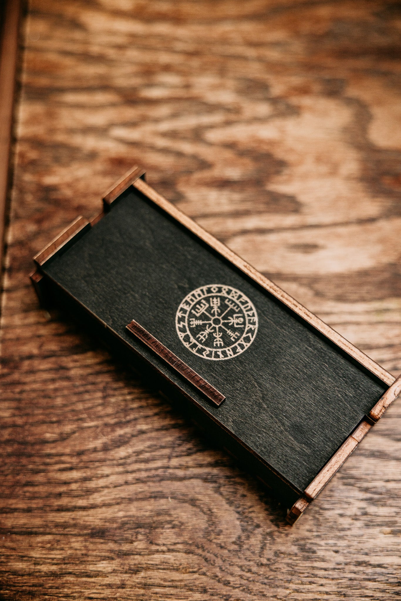 Elder Futhark Runes in Wood Box (Black Coal)