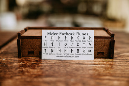 Elder Futhark Runes in Wood Box (Brown Smoke)