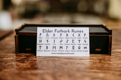 Elder Futhark Runes in Wood Box (Black Coal)