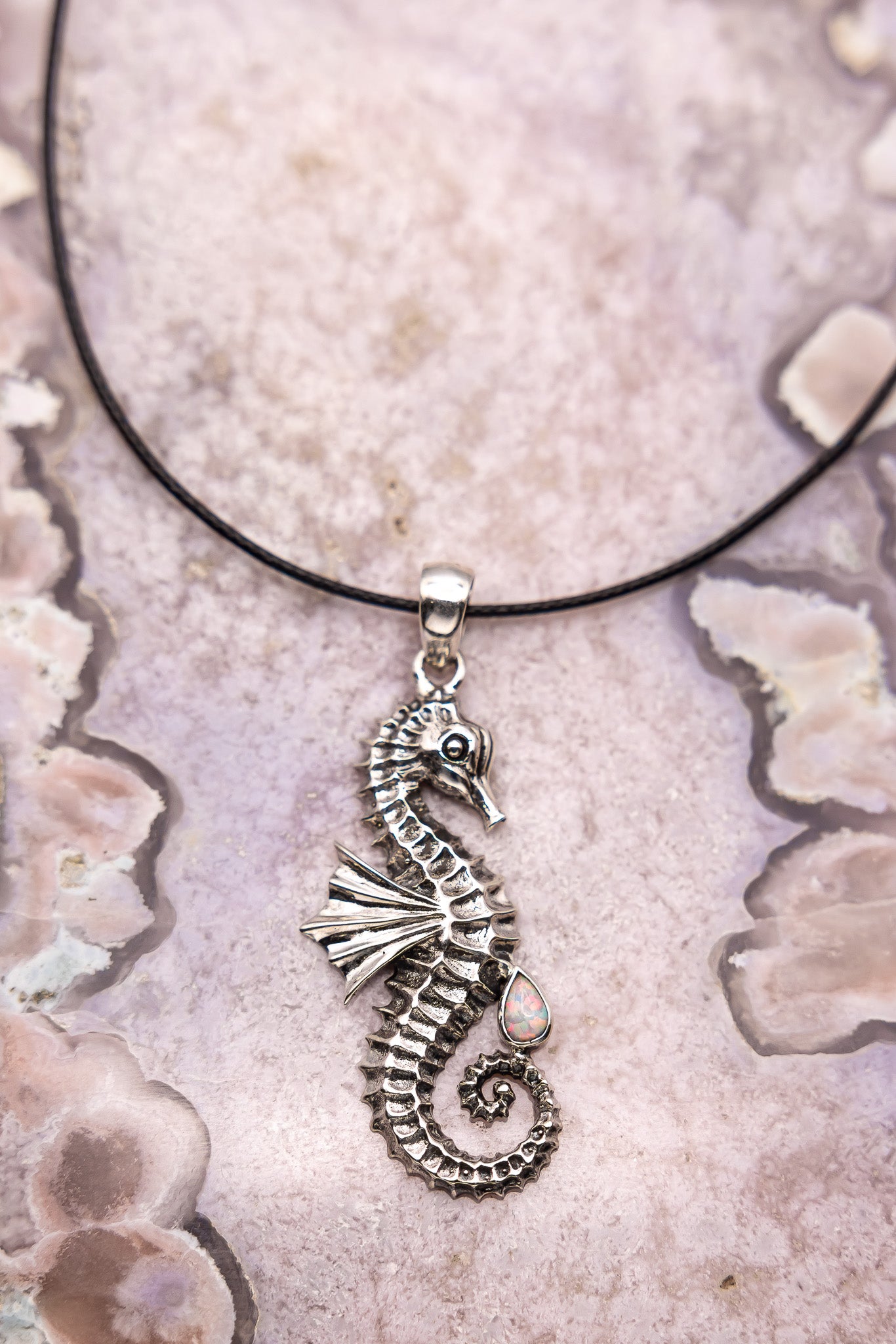 Sterling Silver Opal Seahorse Pendant