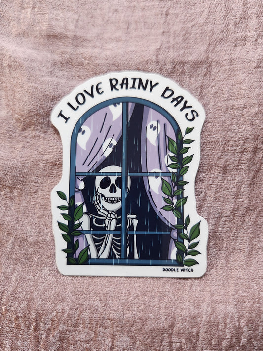 I Love Rainy Days Skeleton Sticker