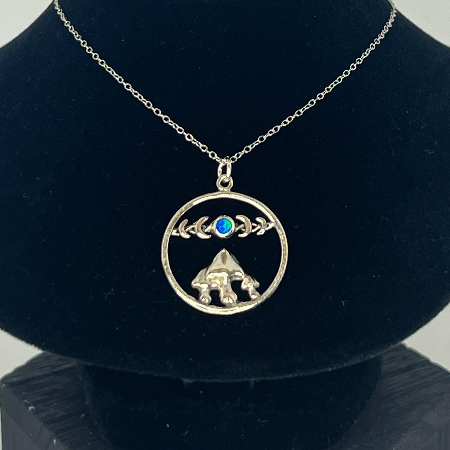 Sterling Silver Opal Mushroom Moonphase Necklace