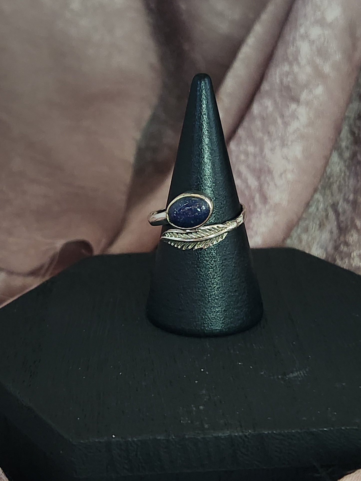 Lapis Feather Adjustable Ring