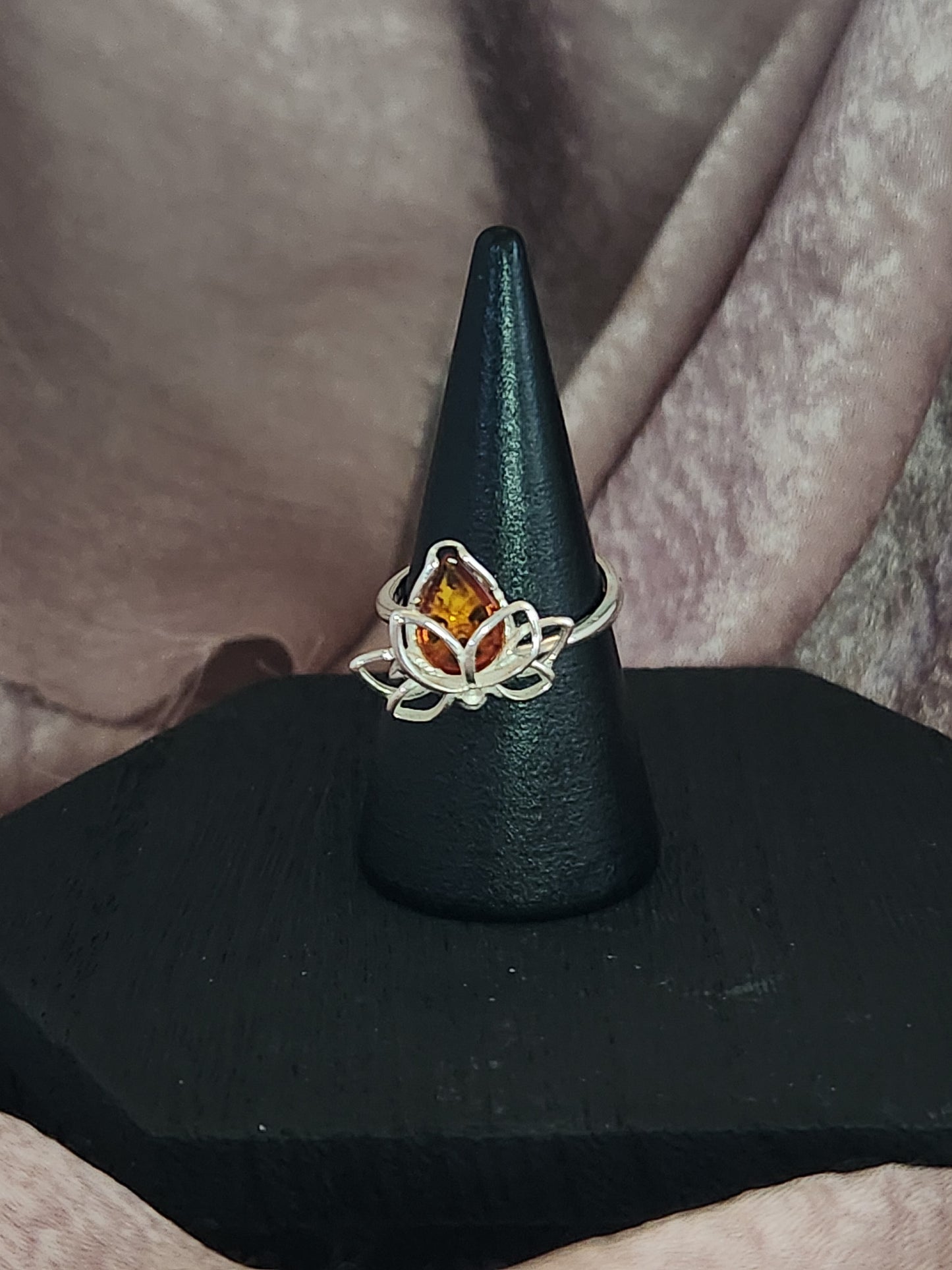 Lotus Amber Adjustable Ring