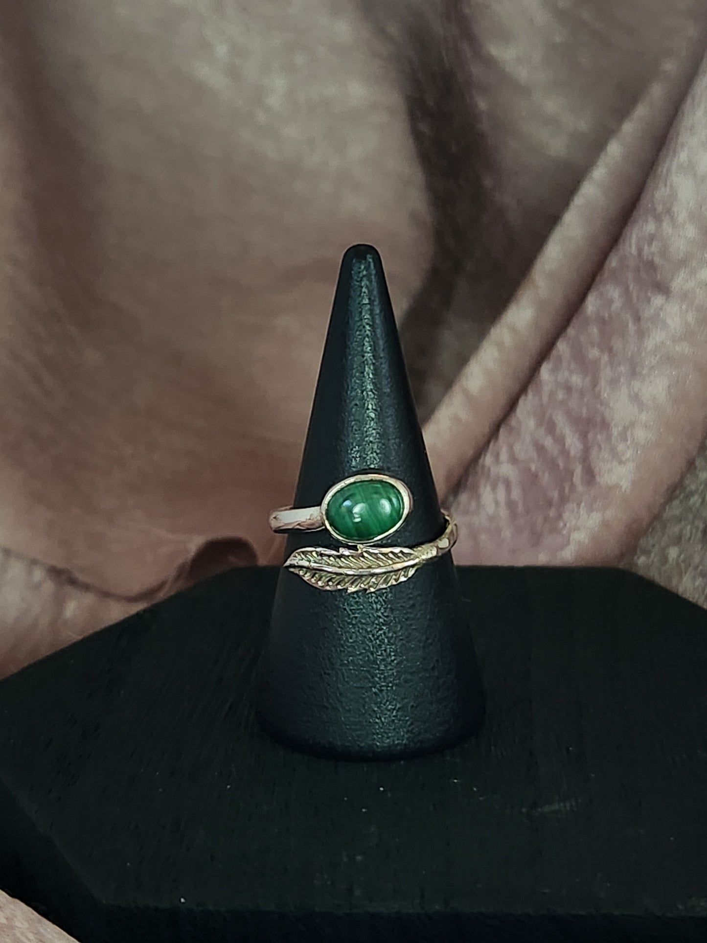 Malachite Feather Adjustable Ring