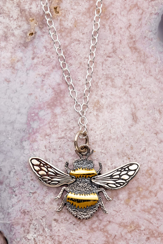 Bronze and Silver Bumblebee Necklace