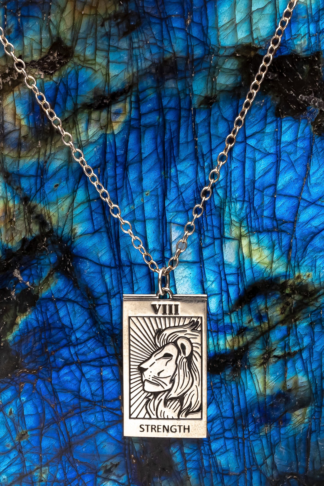 Strength Tarot Card Necklace Silver