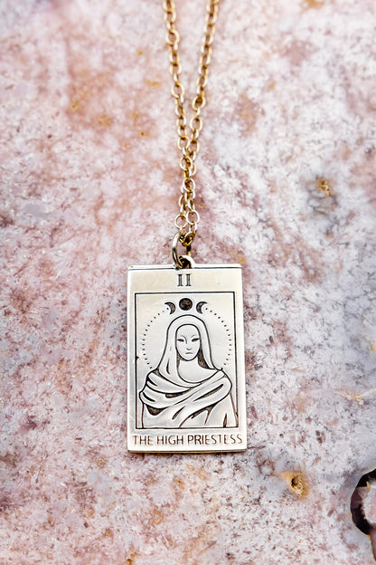 The High Priestess Tarot Card Necklace Silver