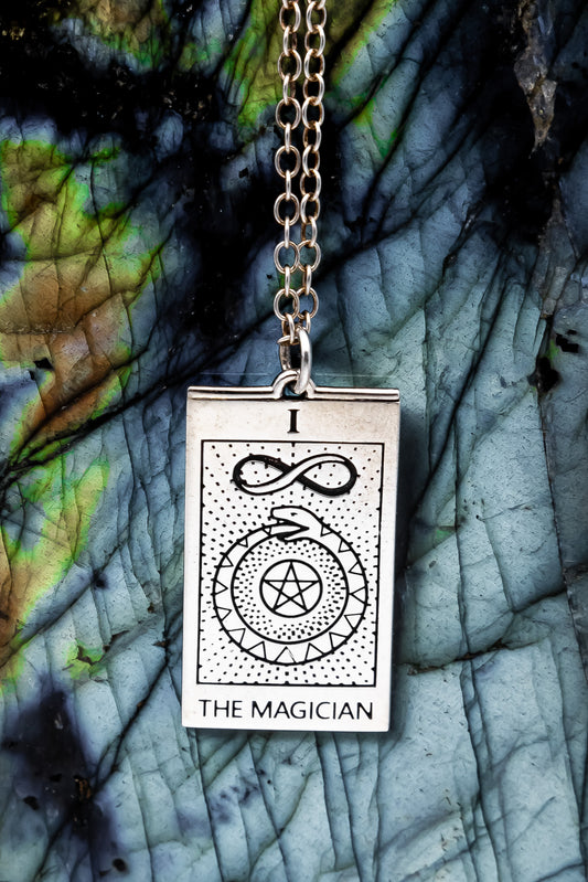 The Magician Tarot Card Necklace Silver