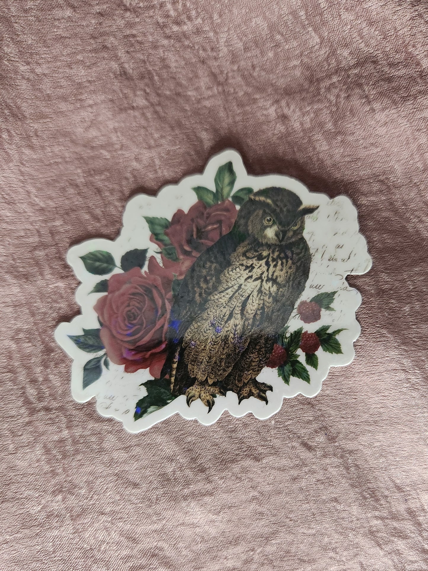 Owl and Roses Sticker