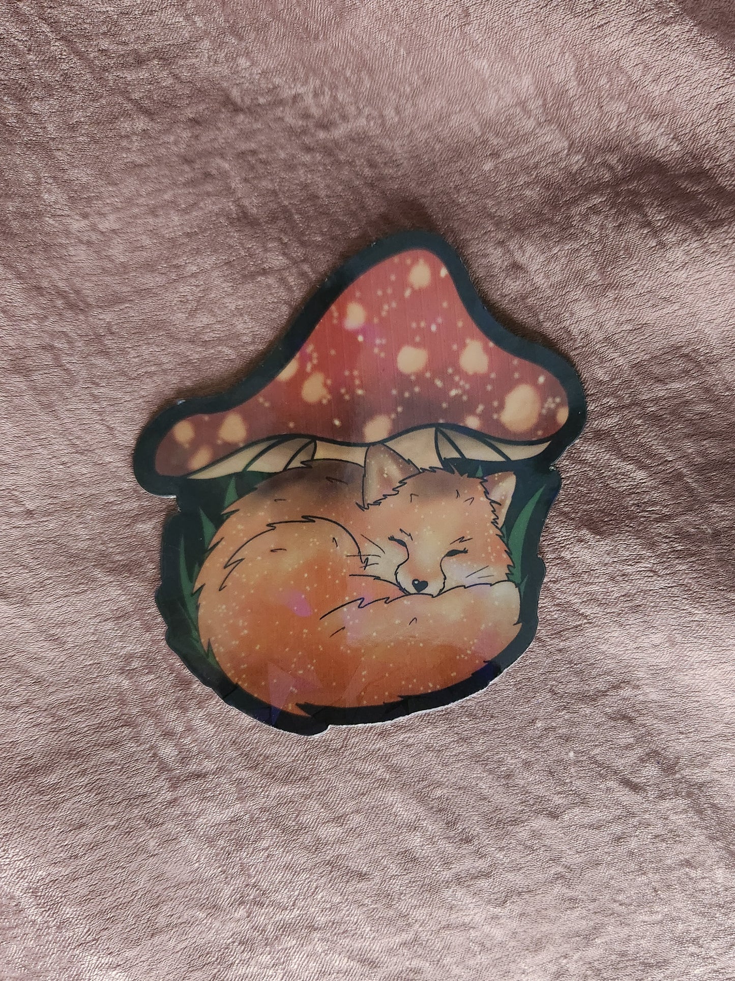 Sleeping Fox and Mushroom Sticker