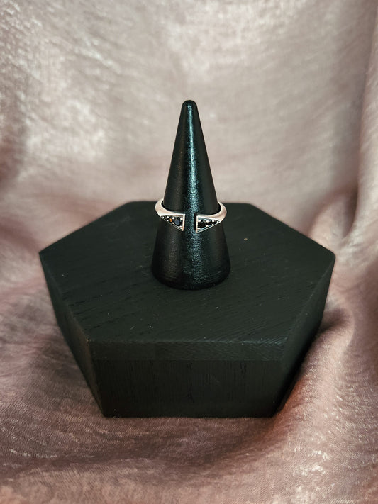 Sterling Silver Adjustable Ring with Black Crystals