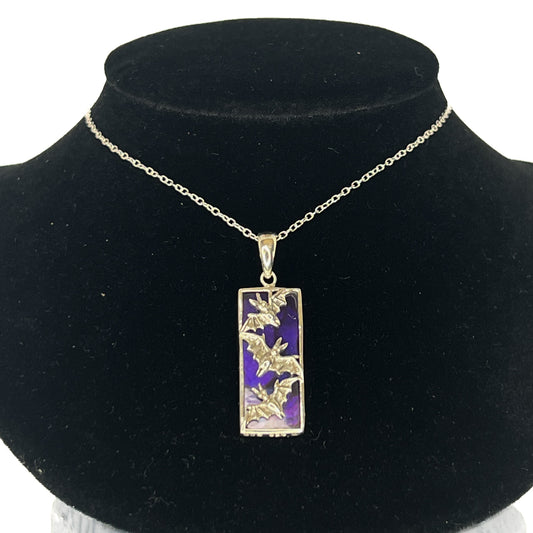 Sterling Silver Bats on Purple Shell Pendant