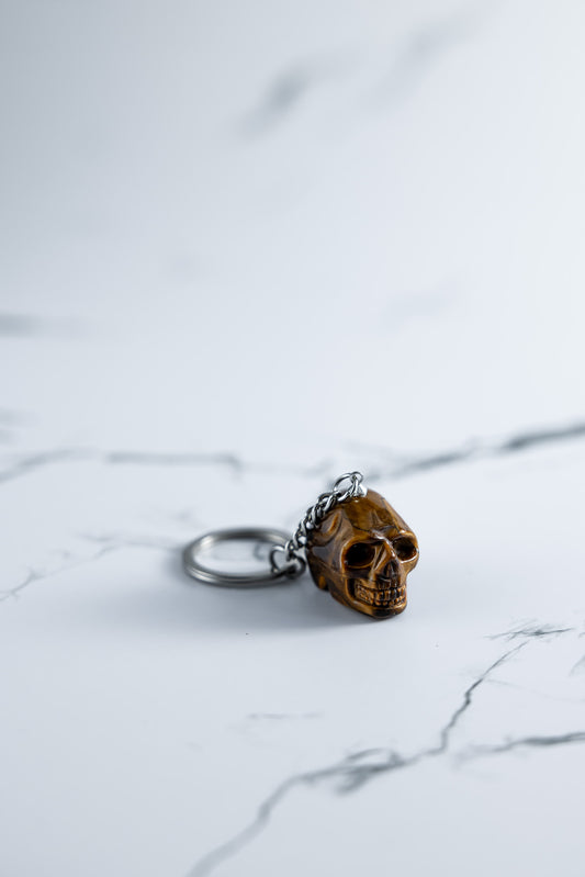 Tigers Eye Skull Keychain