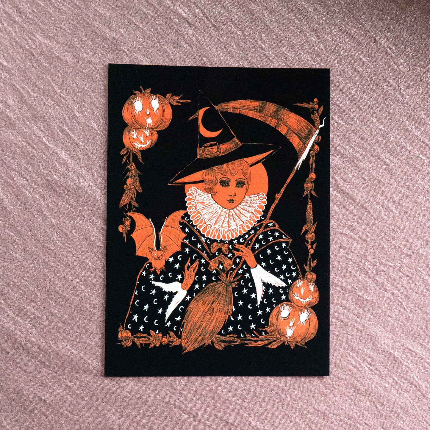 Witch with Bat Print